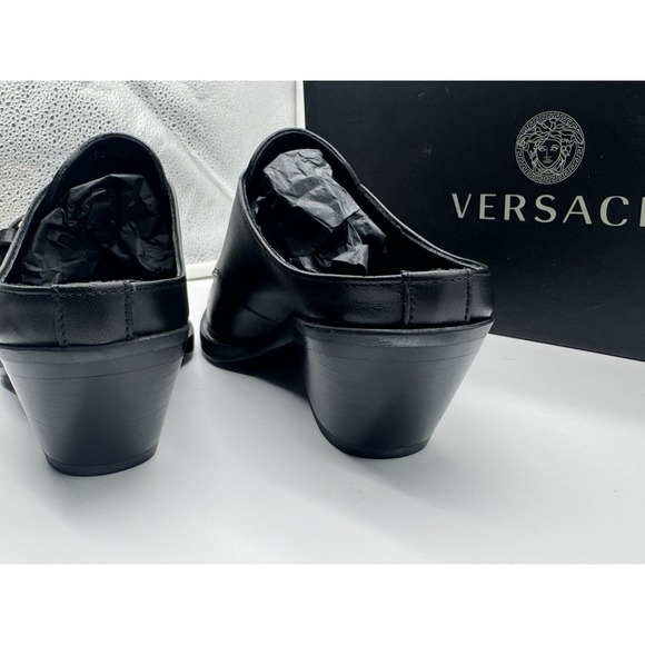 Versace Black Gold Leather Mules Heels Medusa  Bucklel Women's 40 EU New - Picture 9 of 16